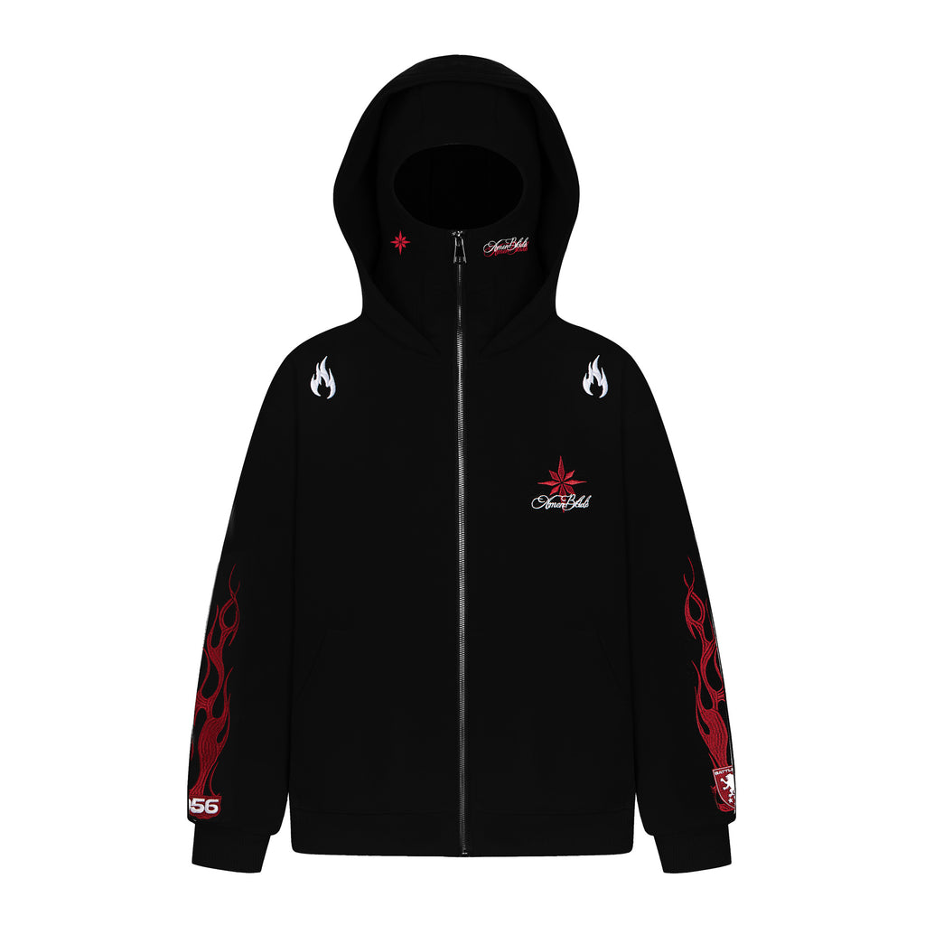 Embroidered Zip-Up Hoodie Jacket with Face Covering Hood for Men Women