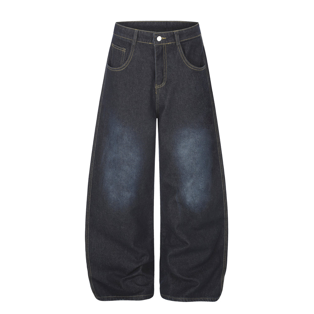 Vibe Washed Patchwork Print High Waist Loose Drape Wide Leg Jeans