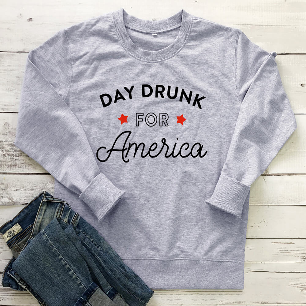 DAY DRUNK FOR America letter printed hoodie