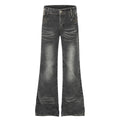 Distressed Wash Rhinestone High Waist Micro Flare Jeans for Women