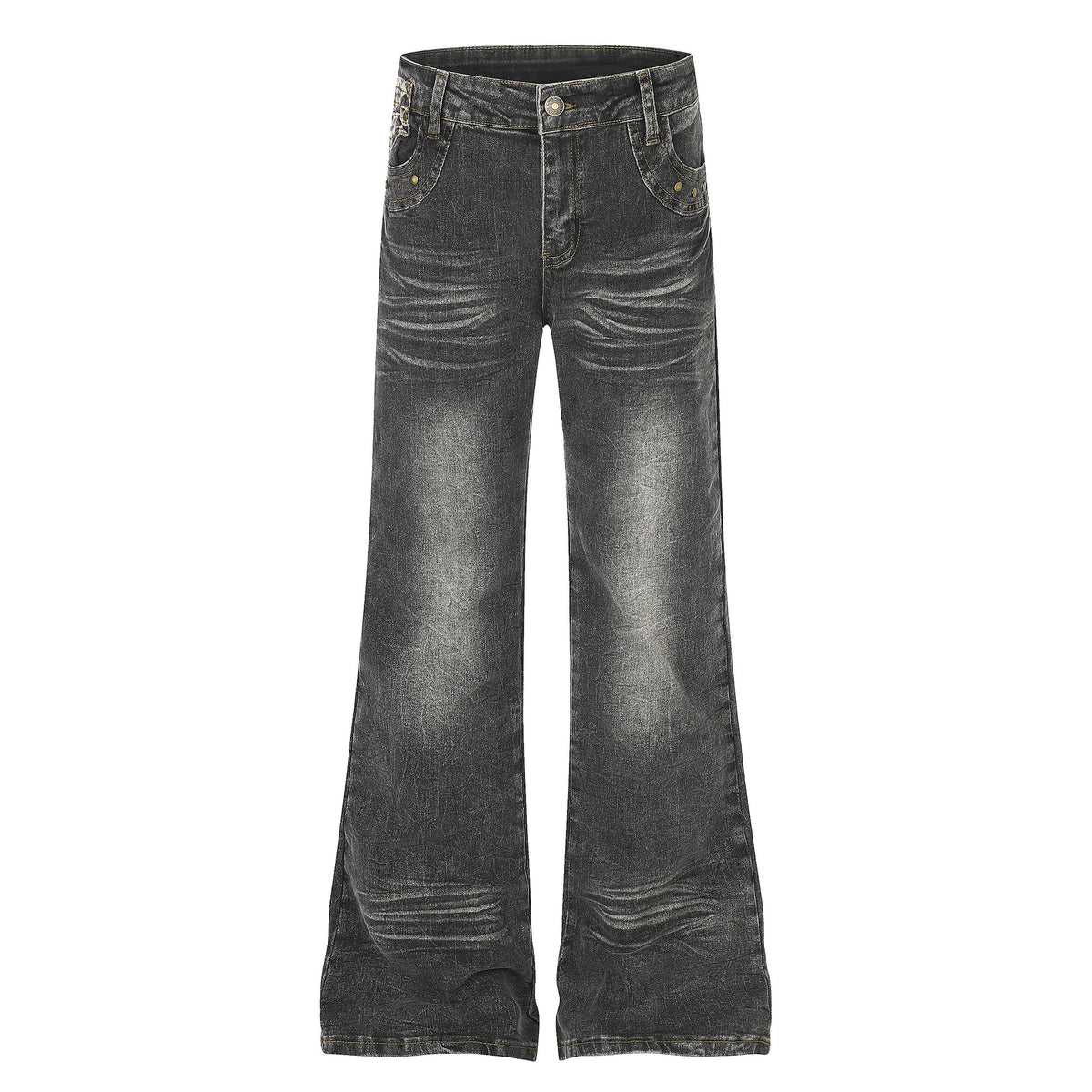Distressed Wash Rhinestone High Waist Micro Flare Jeans for Women
