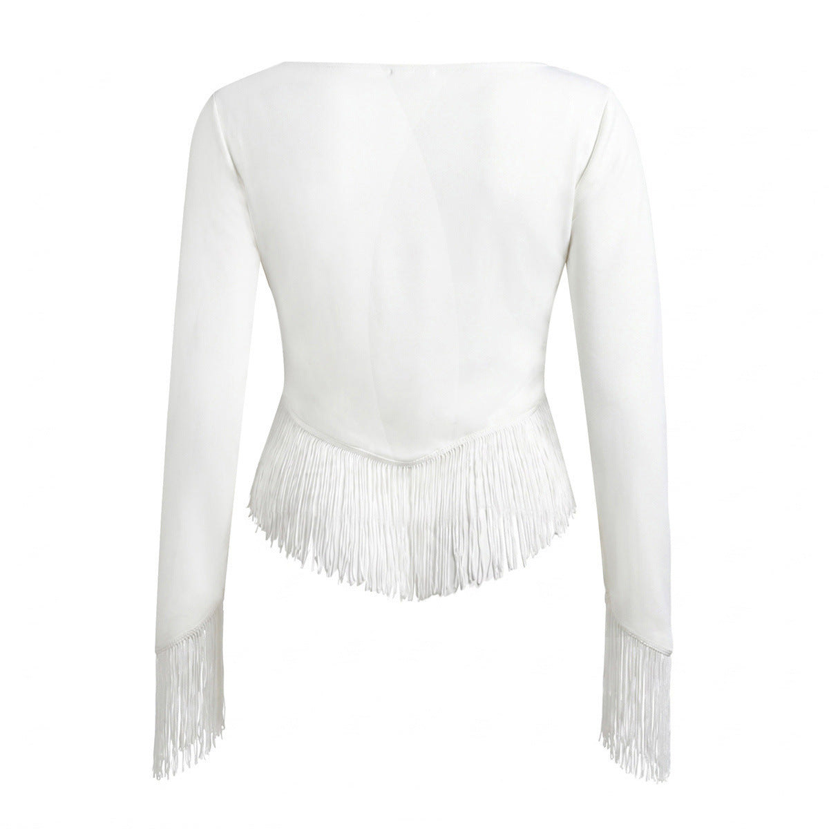 Deep V-neck elastic tassel T-shirt top for women's wear