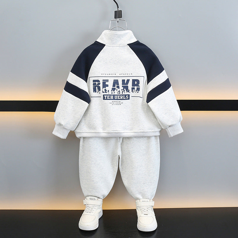Boys Fashionable Casual Sportwear Hoodie Two-Piece Set Spring Autumn