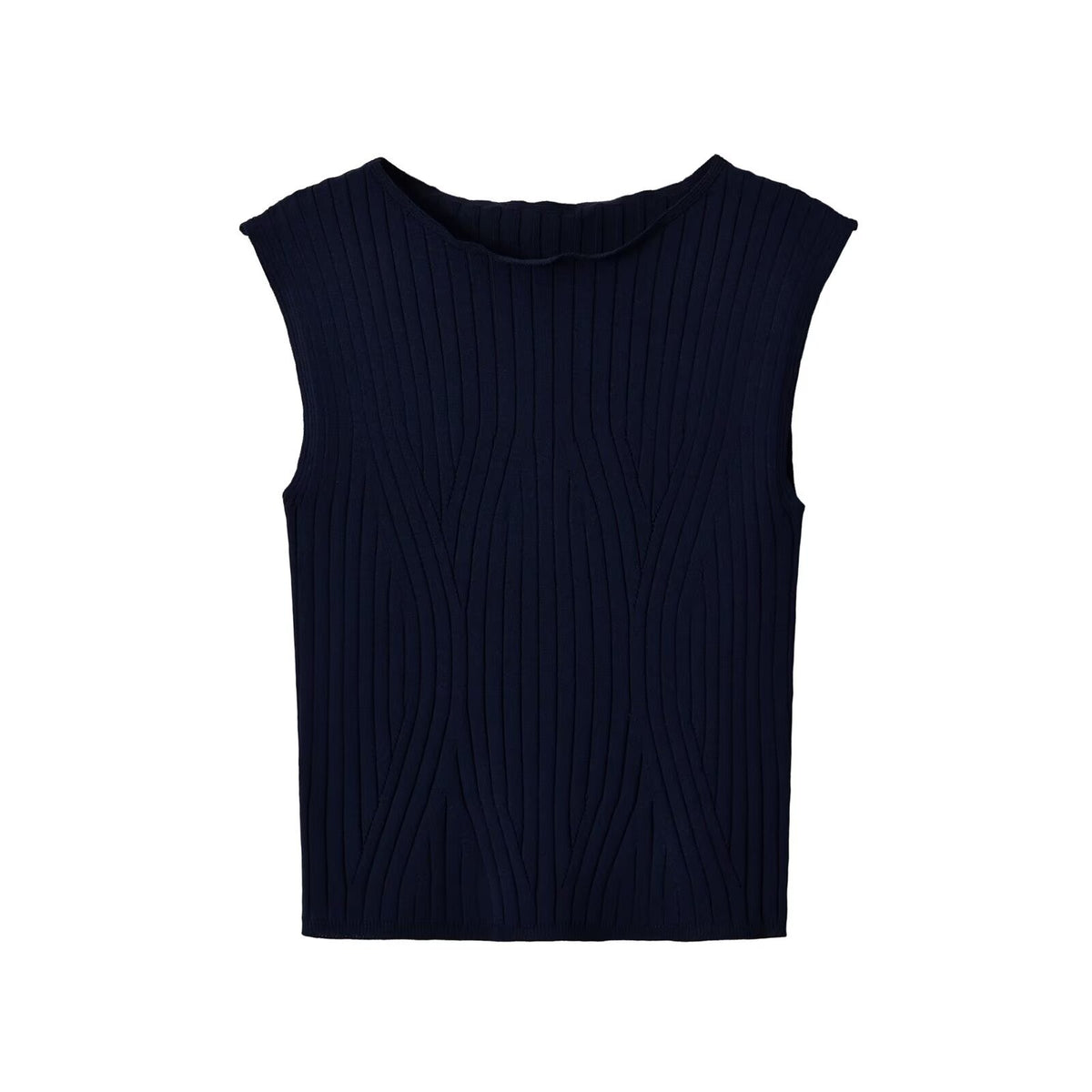Slim fit sleeveless single neck threaded knitted sweater for women