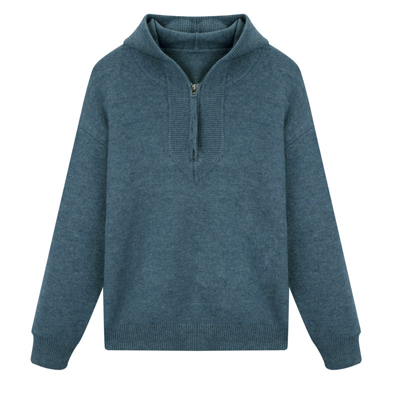 Solid color hooded long sleeved sweater