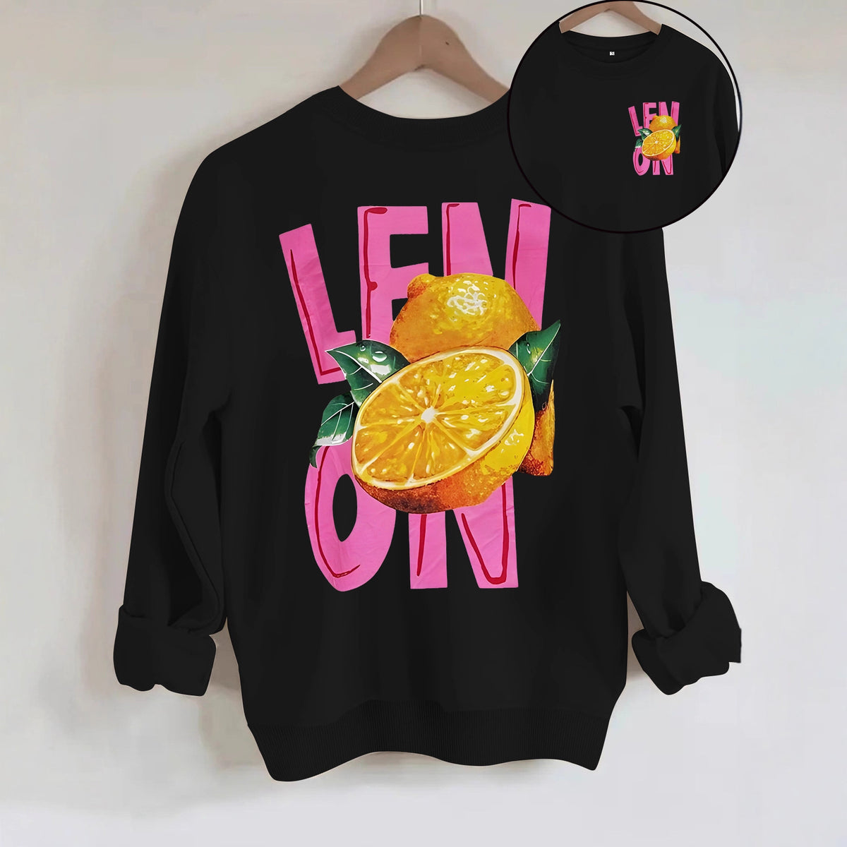 Lemon print loose hoodie