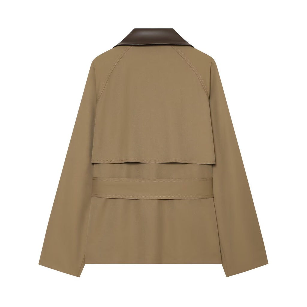 Pocket decoration contrasting collar windbreaker for women