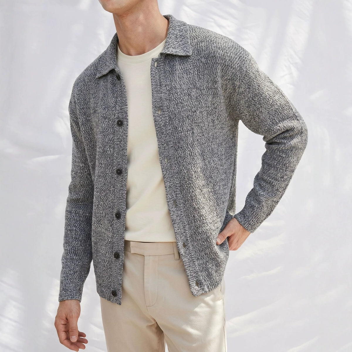 Flip collar single breasted pullover sweater
