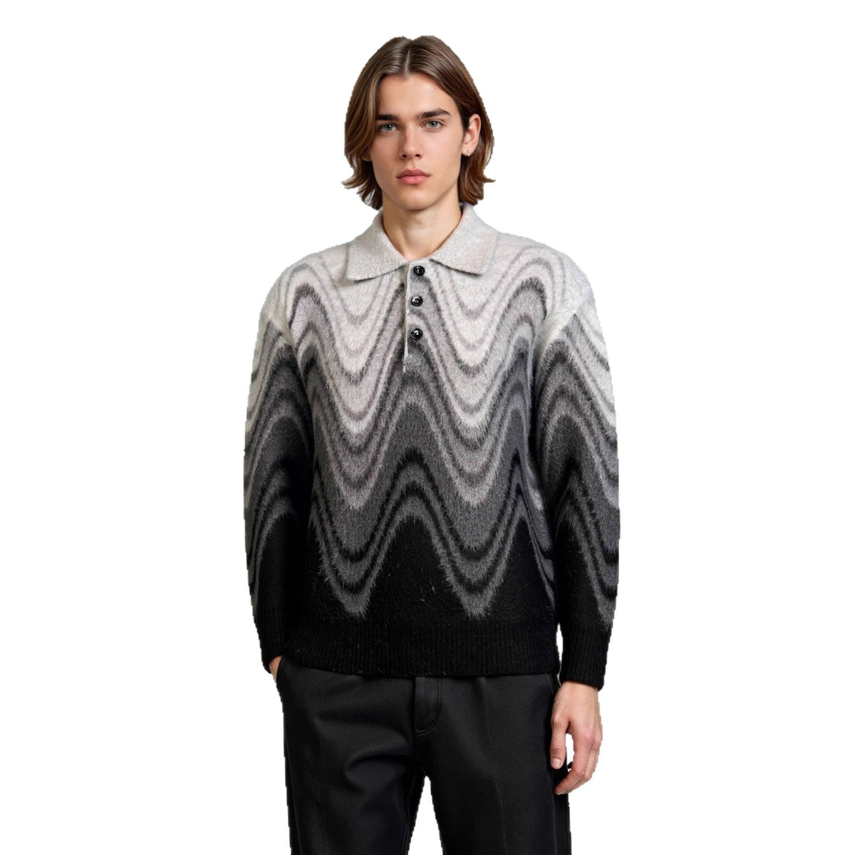 Wave patterned contrasting long sleeved sweater