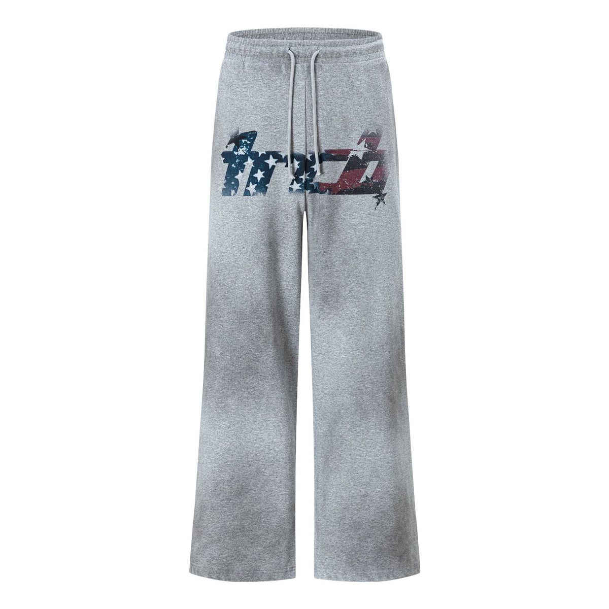 Printed Distressed Wash Drawstring Wide Leg Sweatpants