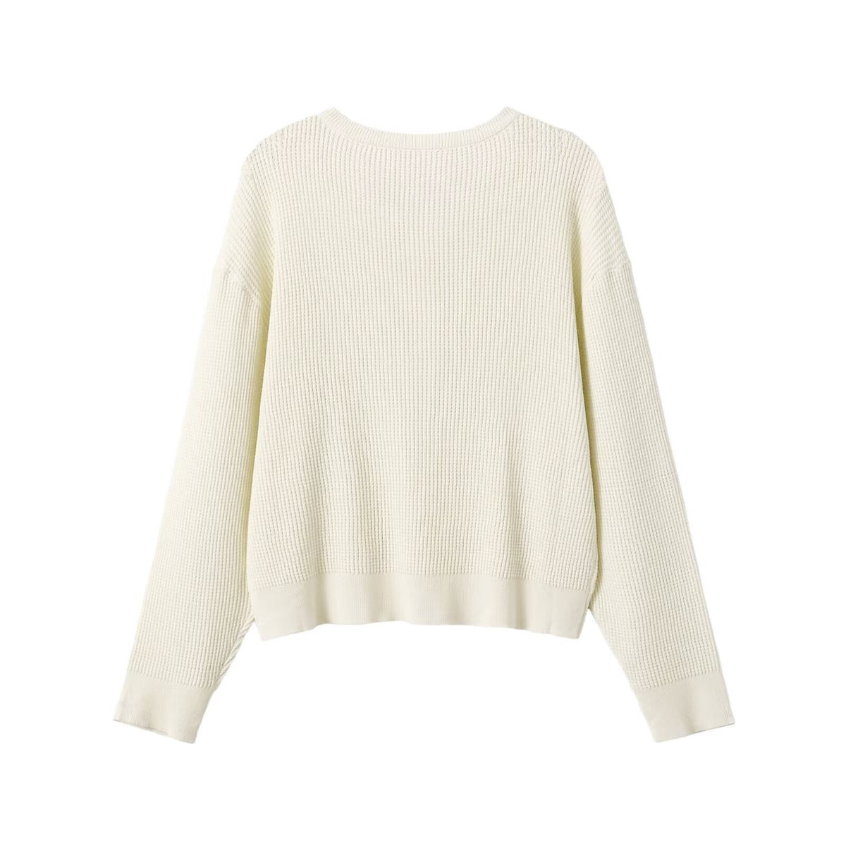 Button decoration long sleeved round neck knitted sweater for women