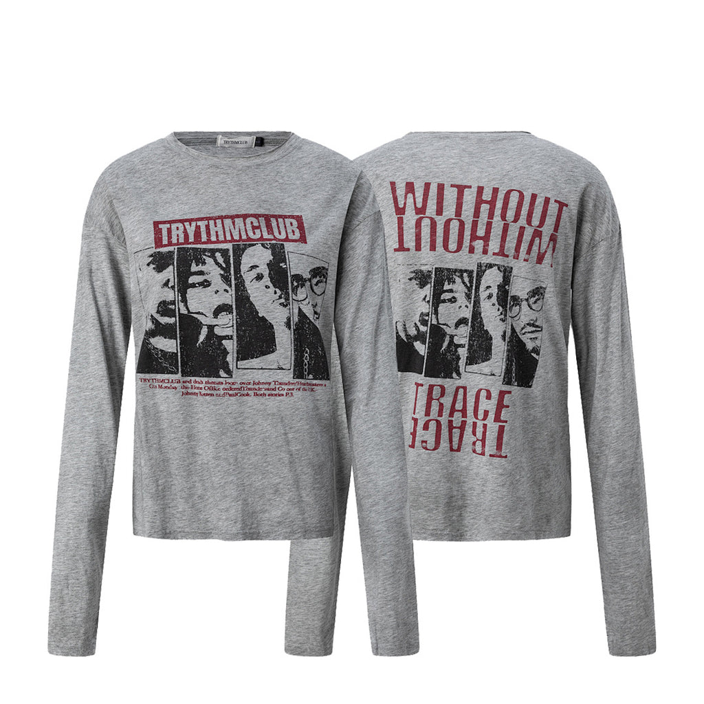 Portrait Graphic Print Long Sleeve Pullover Men's T-Shirt