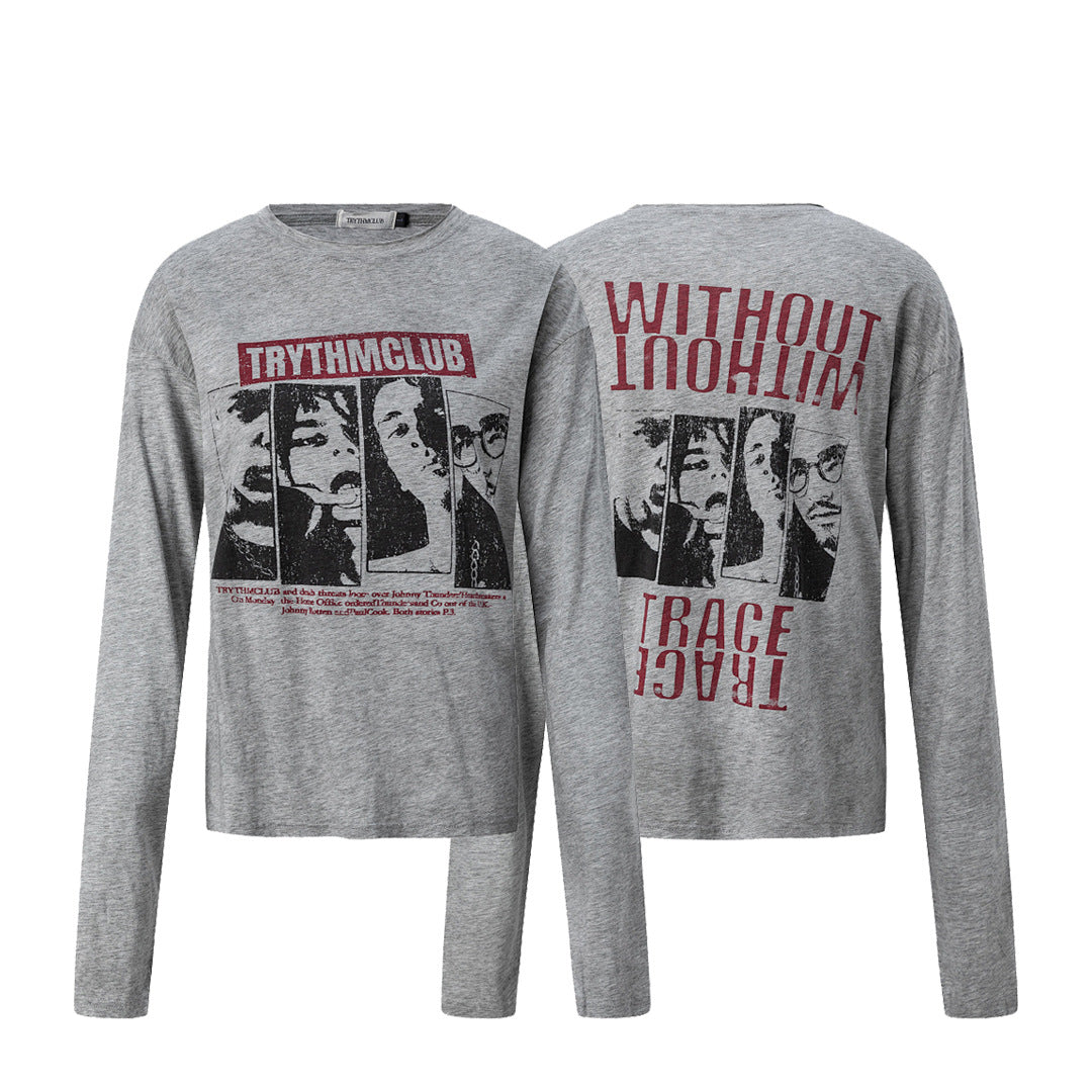 Portrait Graphic Print Long Sleeve Pullover Men's T-Shirt