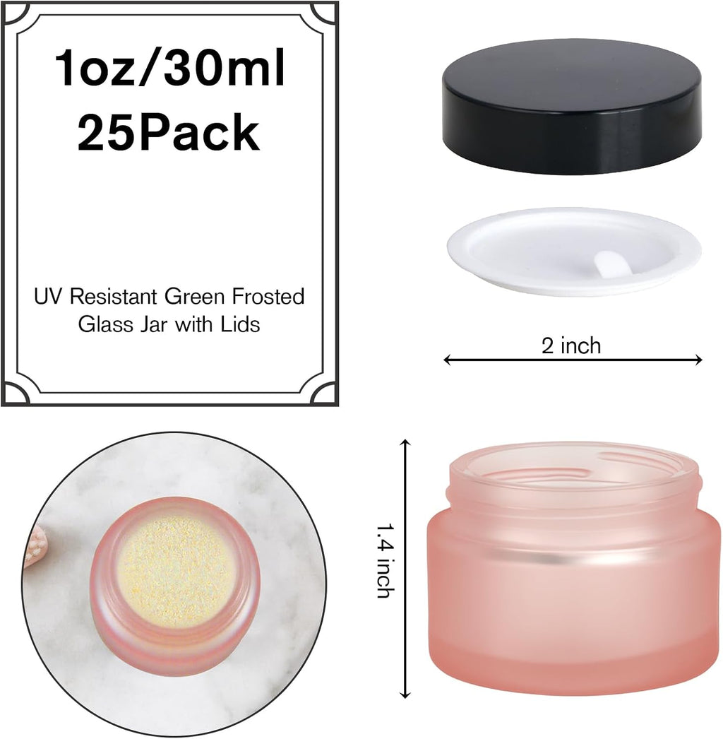 1oz Glass Jar with Lid,Hoa Kinh 25Pack Pink Frosted Cosmetic Containers
