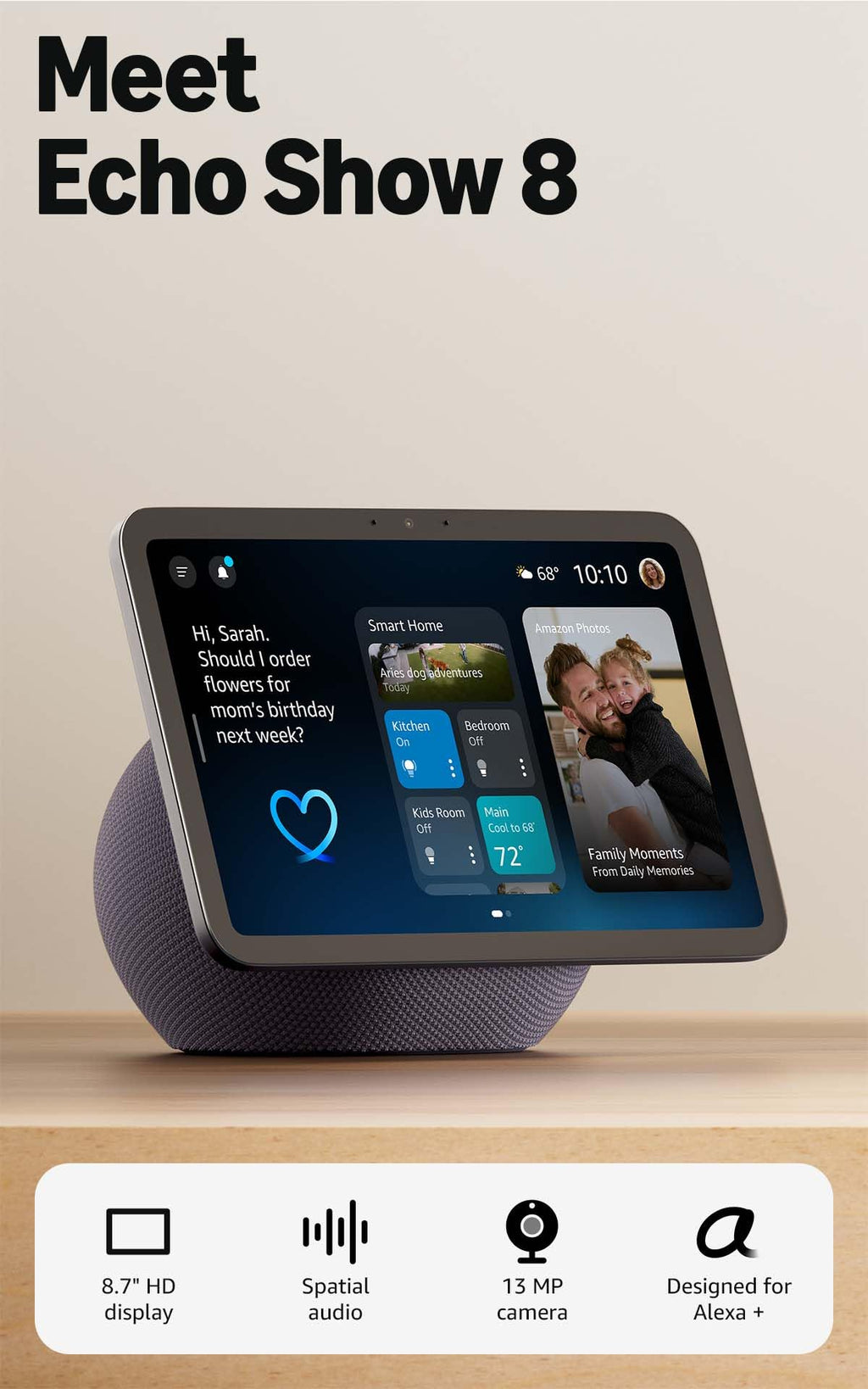 Amazon Echo Show 11 (newest model), Vibrant Full-HD 11" display with more viewing area and spatial audio, Designed for Alexa+, Graphite