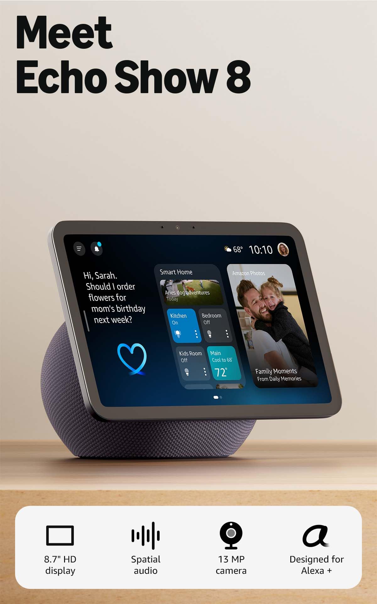 Amazon Echo Show 11 (newest model), Vibrant Full-HD 11" display with more viewing area and spatial audio, Designed for Alexa+, Graphite