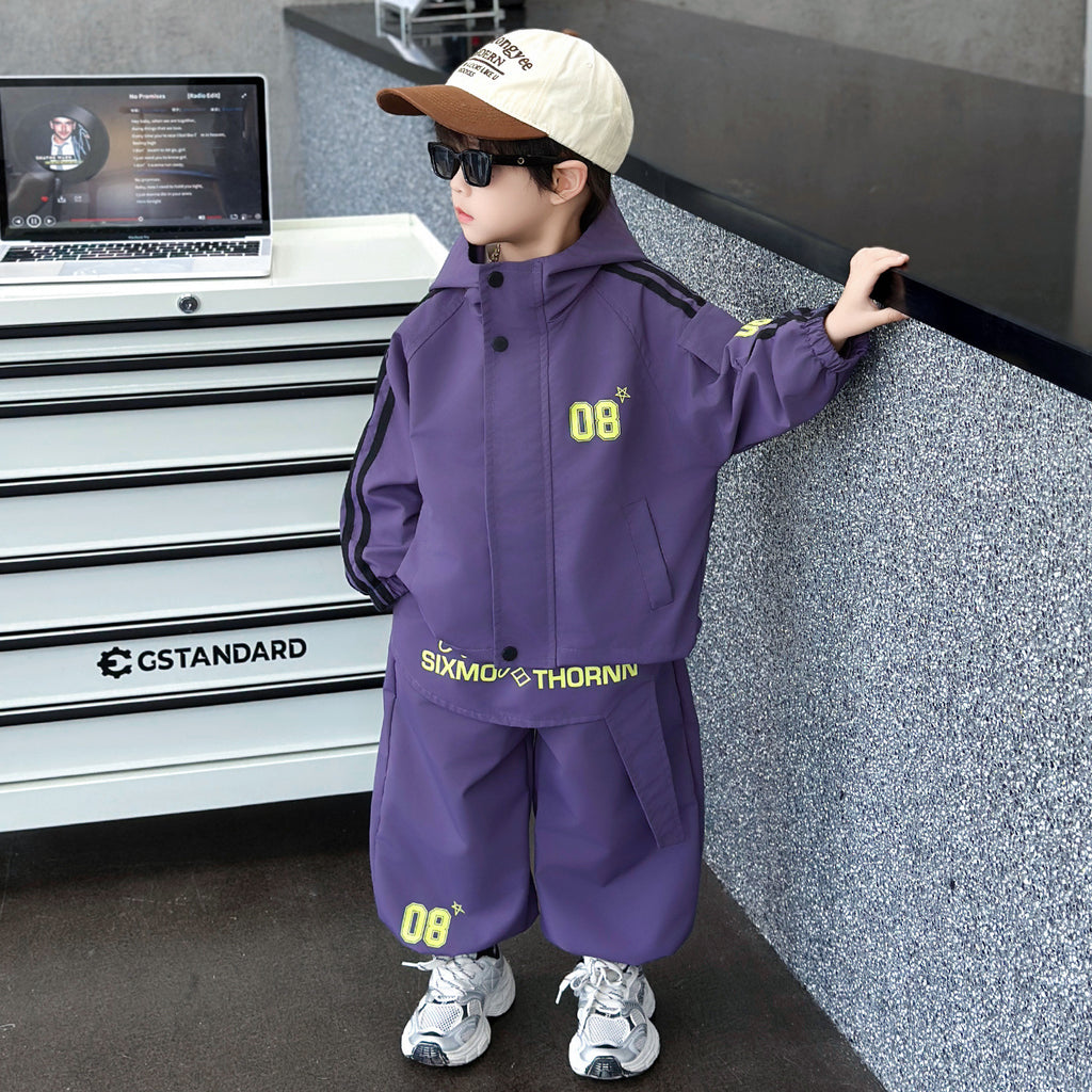 Boys' Stylish Spring Autumn Two-Piece Windbreaker Set
