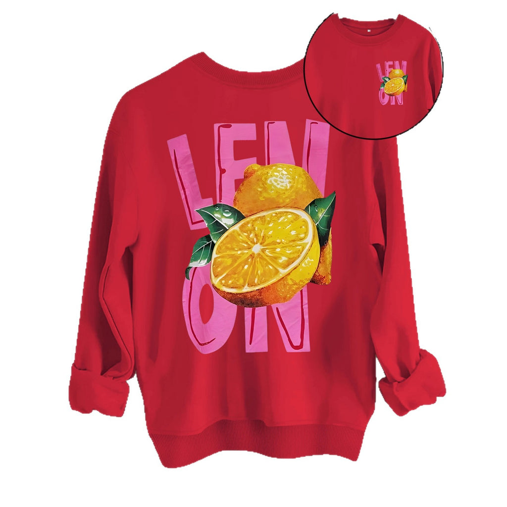 Lemon print loose hoodie
