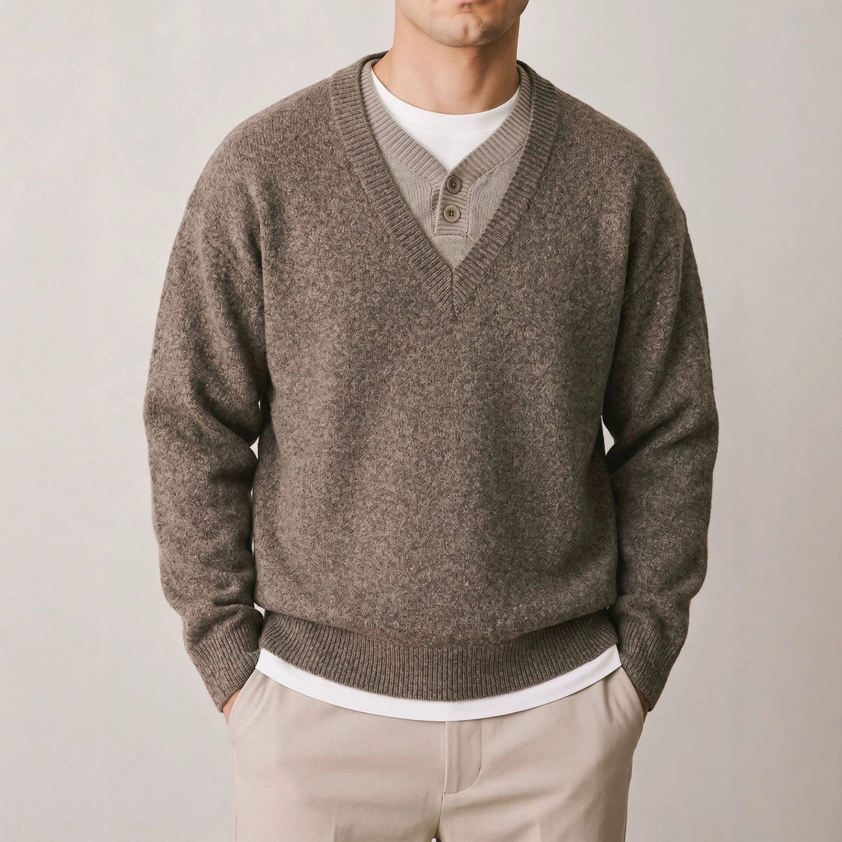 V-neck solid color pullover sweater