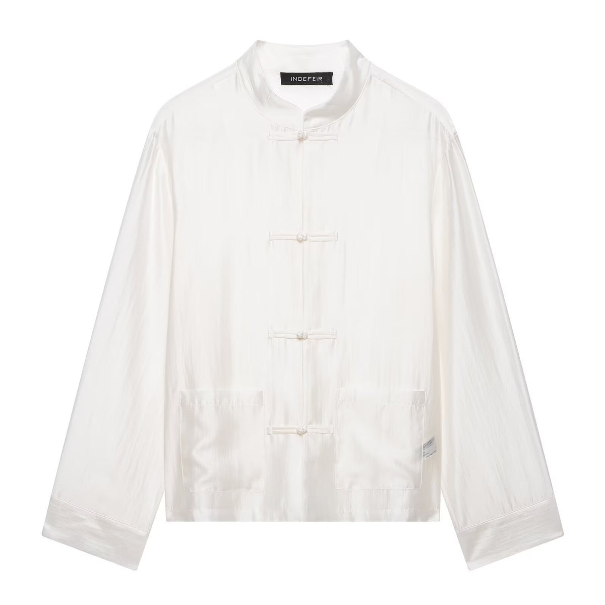 Casual and minimalist knot buckle stand up collar long sleeved shirt for women