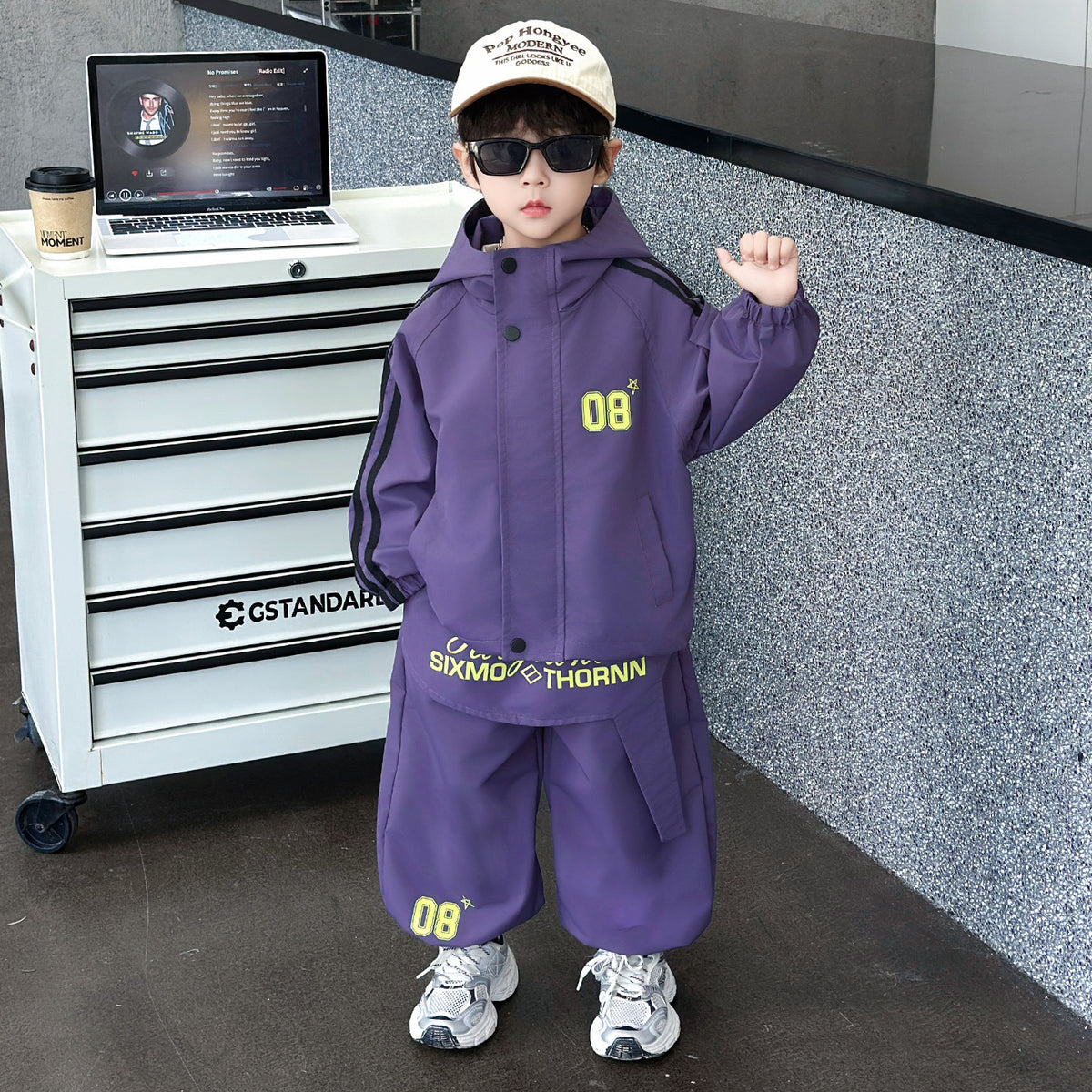 Boys' Stylish Spring Autumn Two-Piece Windbreaker Set