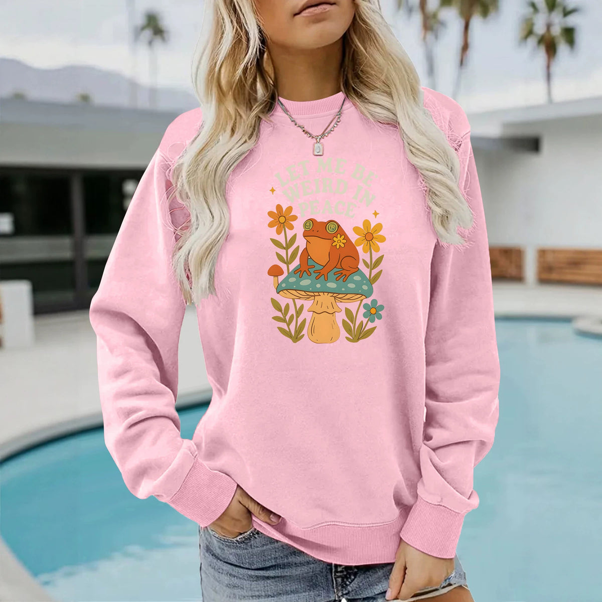 Frog and Mushroom Printed Hoodie