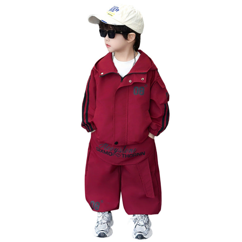 Boys' Stylish Spring Autumn Two-Piece Windbreaker Set
