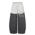 Color Block Rhinestone Drawstring Loose Wide Leg Sweatpants