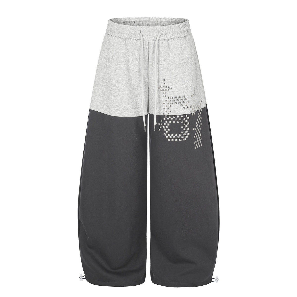 Color Block Rhinestone Drawstring Loose Wide Leg Sweatpants