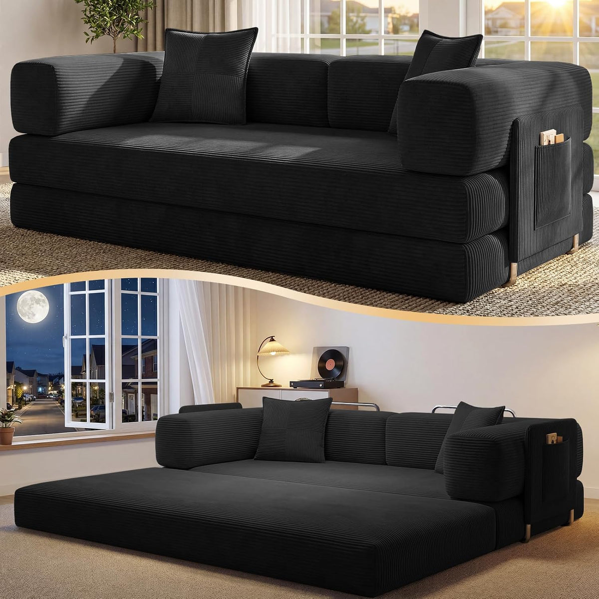 78.8" Convertible Futon Sofa Bed, Boneless Couch for Living Room