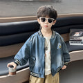Casual Denim Button Front Lapel Regular Boys Baseball Jacket