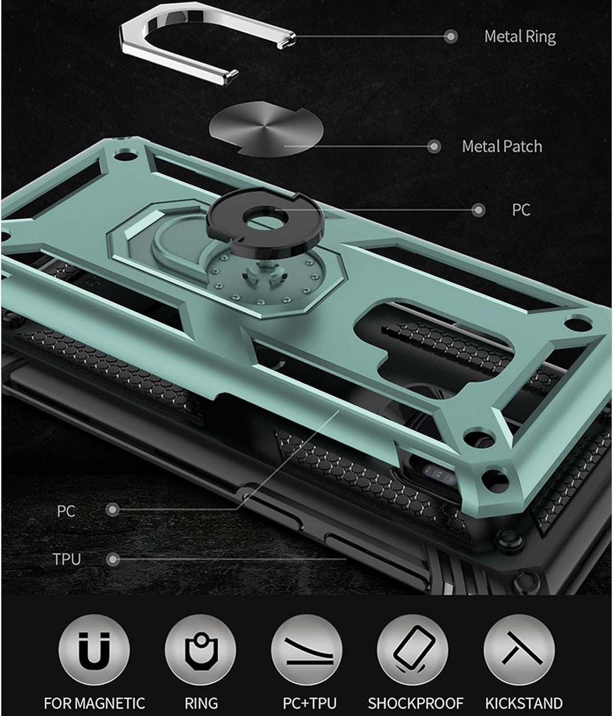 Yiakeng Samsung Galaxy S9 Case, Samsung S9 Case, Military Grade Protective Cases with Ring for Samsung Galaxy S9 (Dark Green)