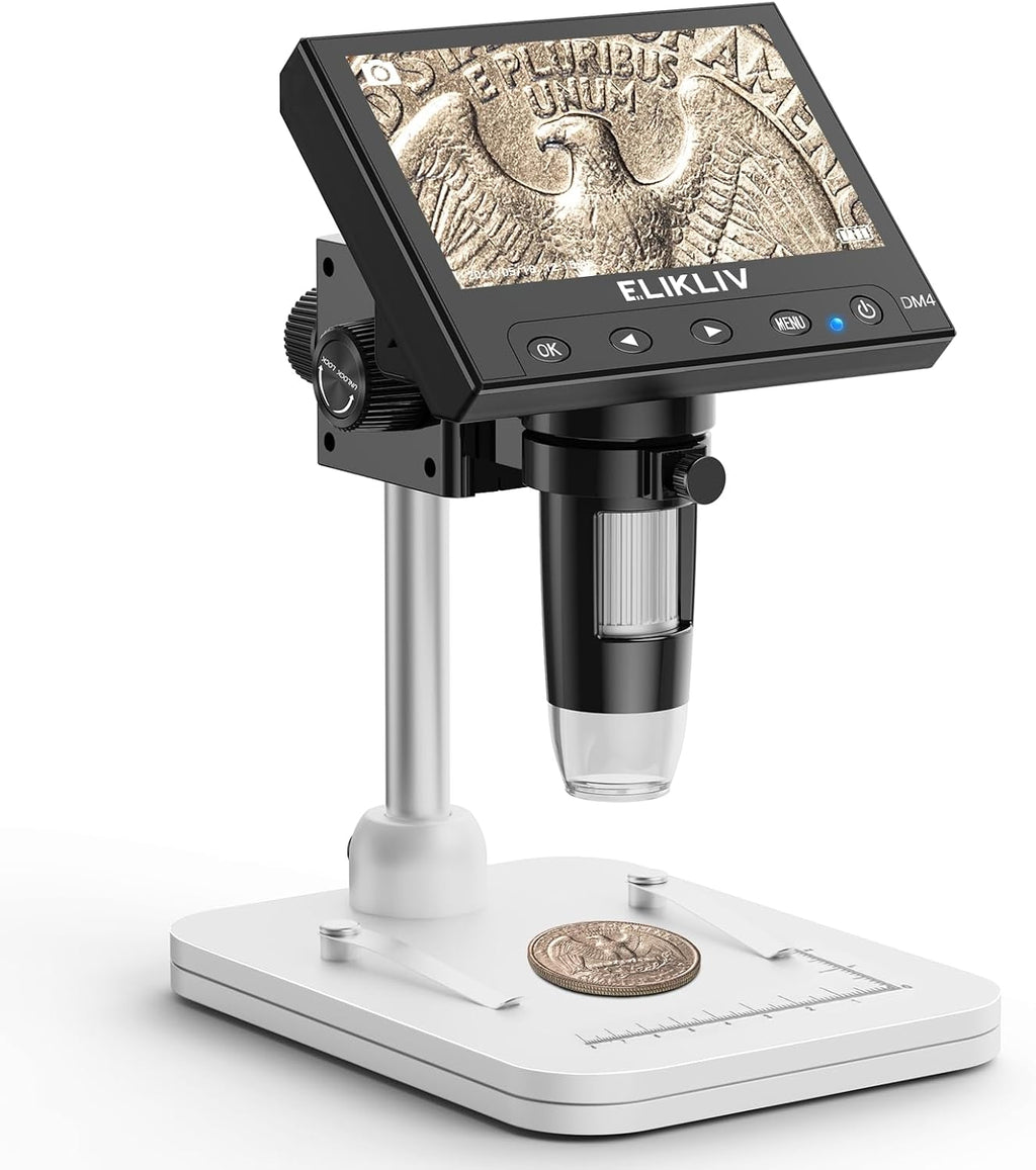 Elikliv Microscope, Digital Coin Microscope 1000x with Lights, EDM4, 4.3''