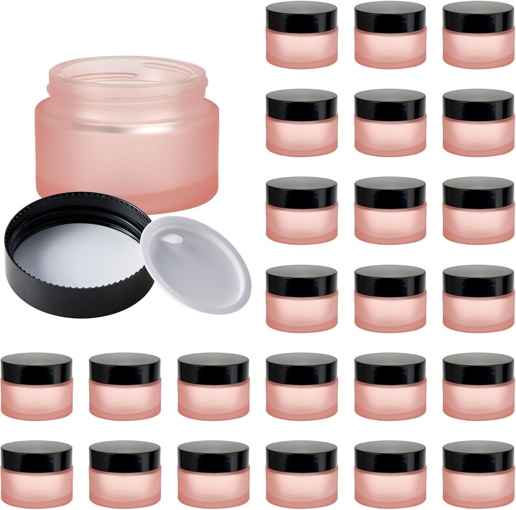 1oz Glass Jar with Lid,Hoa Kinh 25Pack Pink Frosted Cosmetic Containers