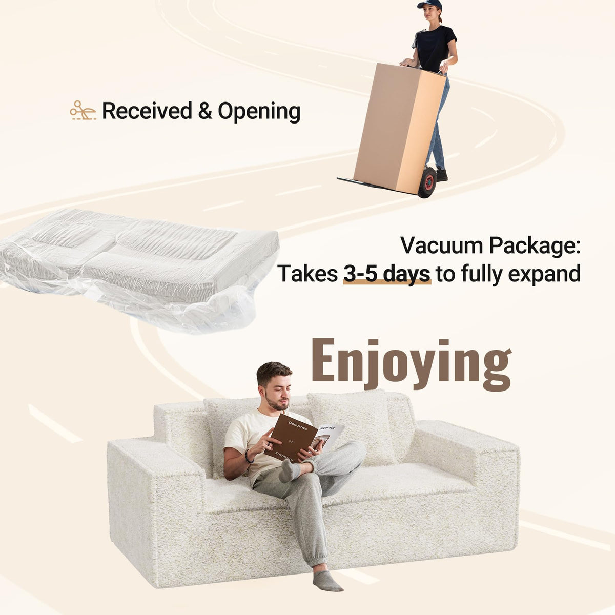 Luxanimarion 75'' Modern Loveseat Sofa, No Assembly Required Comfy Deep Seat Couches 1 pcs for Living Room, Bedroom, Apartment