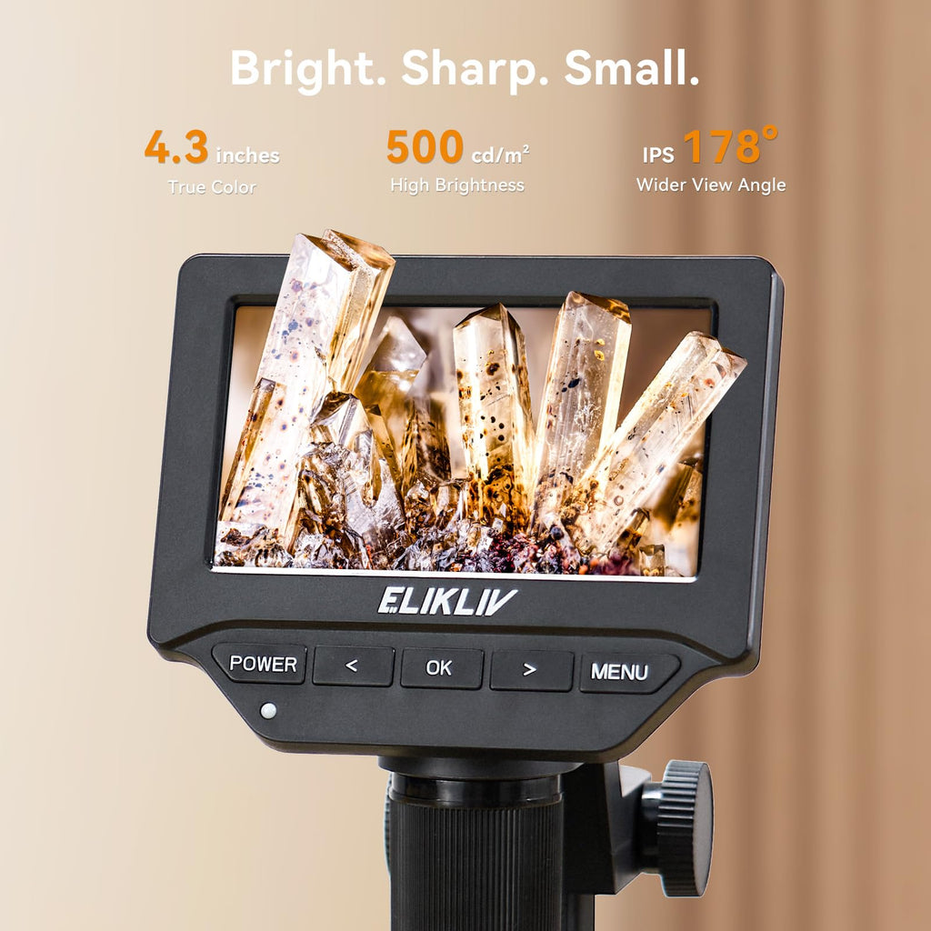 Elikliv Microscope, Digital Coin Microscope 1000x with Lights, EDM4, 4.3''