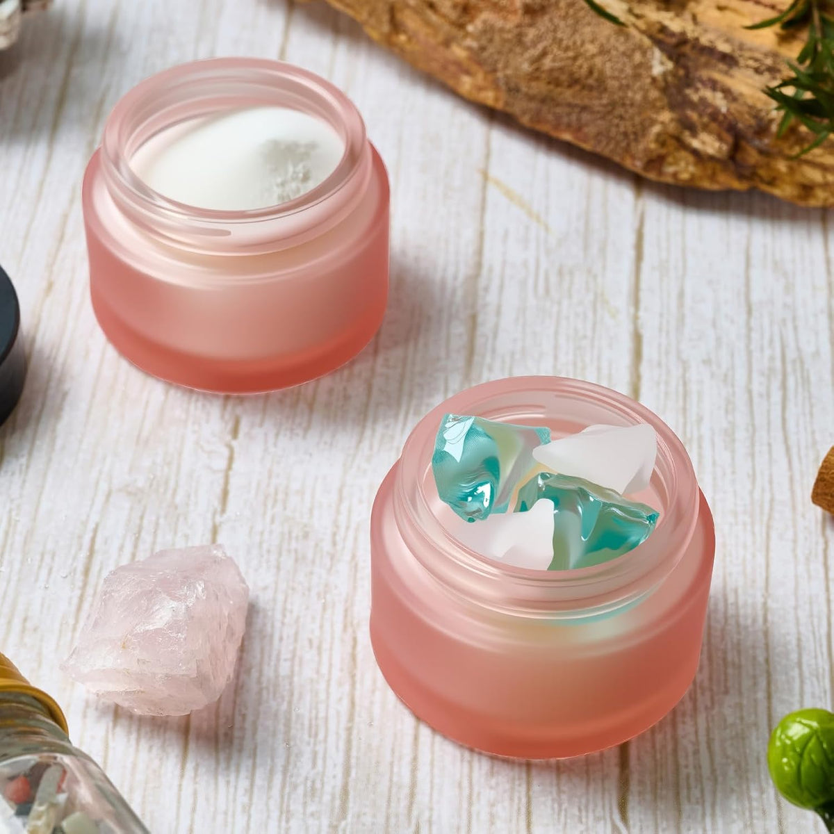 1oz Glass Jar with Lid,Hoa Kinh 25Pack Pink Frosted Cosmetic Containers
