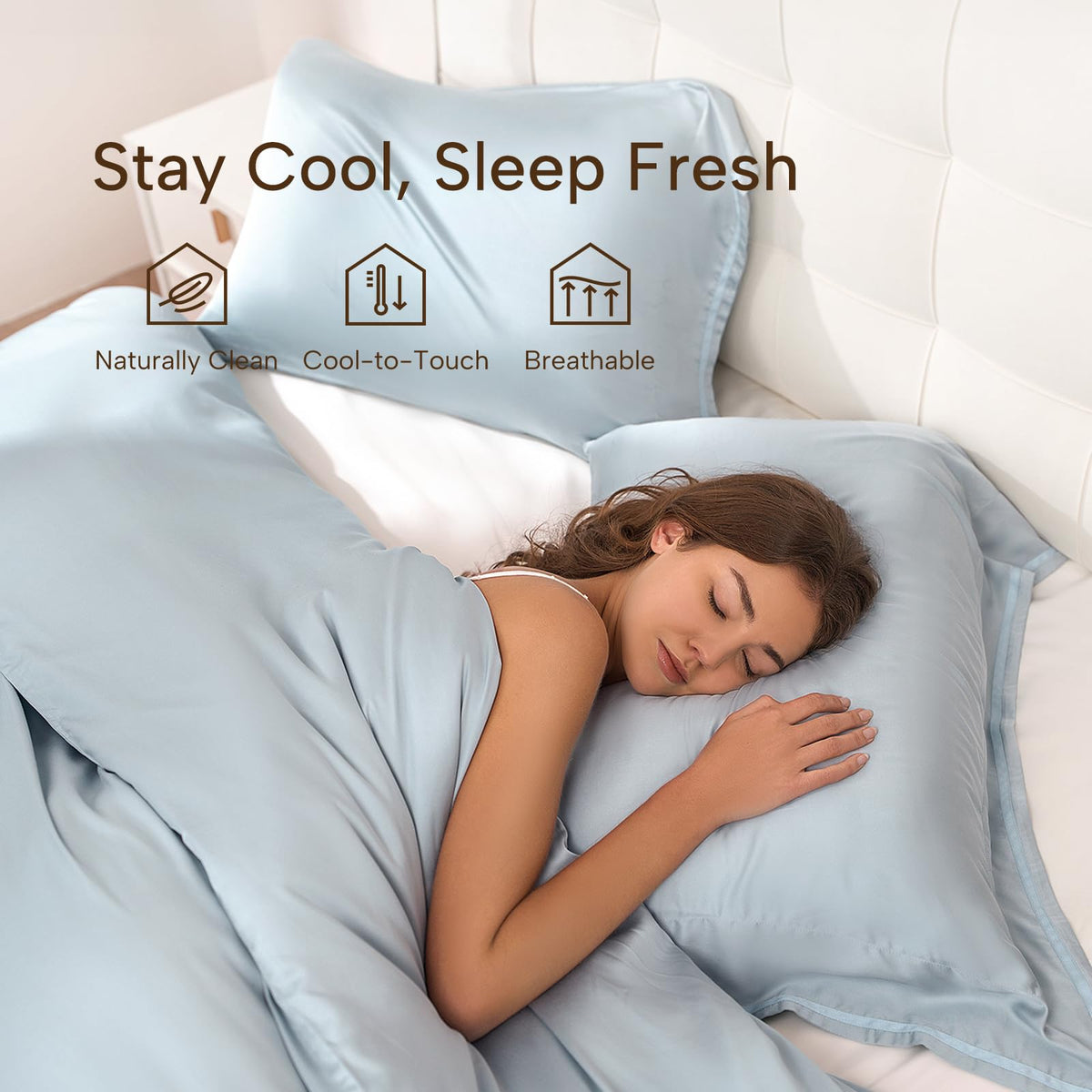 Twin Duvet Cover,100% Bamboo Viscose‑Derived,Cooling Duvet Cover 3 Pcs Set
