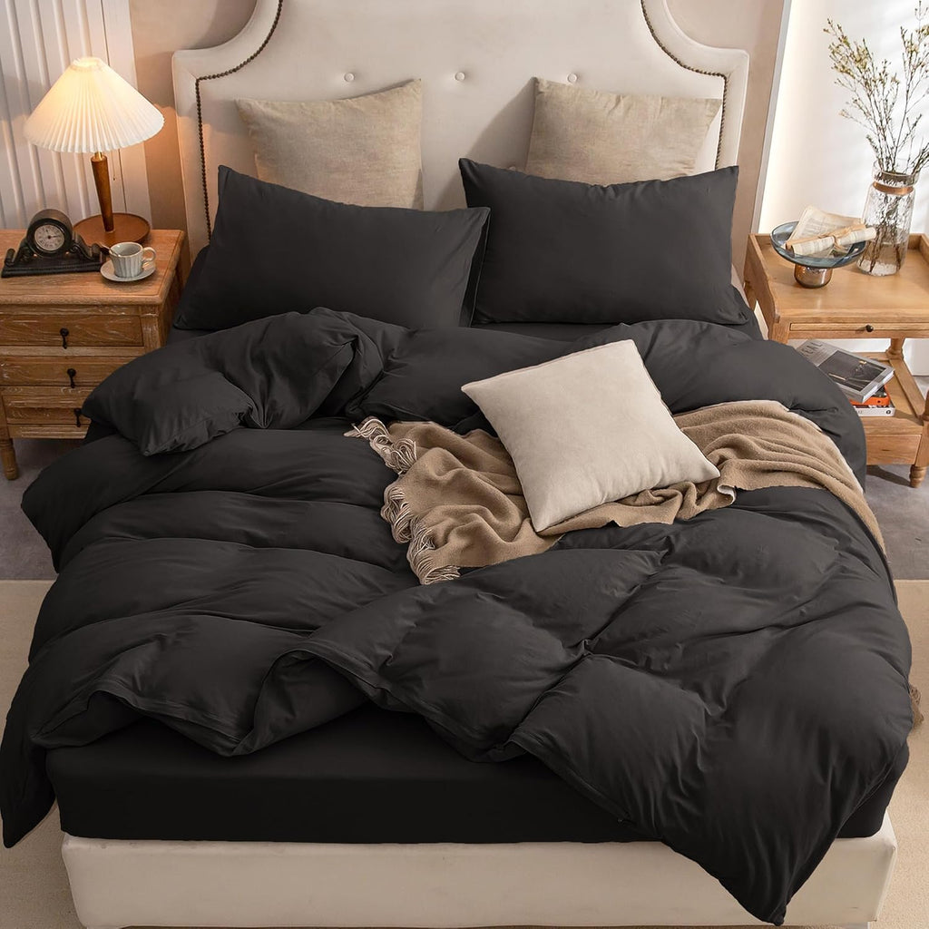 PURE ERA Jersey Knit Duvet Cover Set Heather Charcoal Grey Queen
