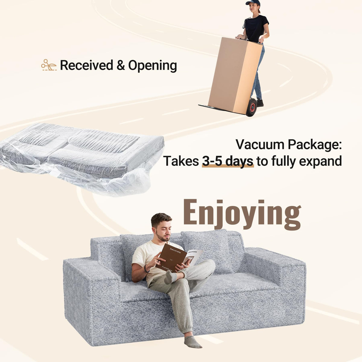 Luxanimarion 75'' Modern Loveseat Sofa, No Assembly Required Comfy Deep Seat Couches 1 pcs for Living Room, Bedroom, Apartment