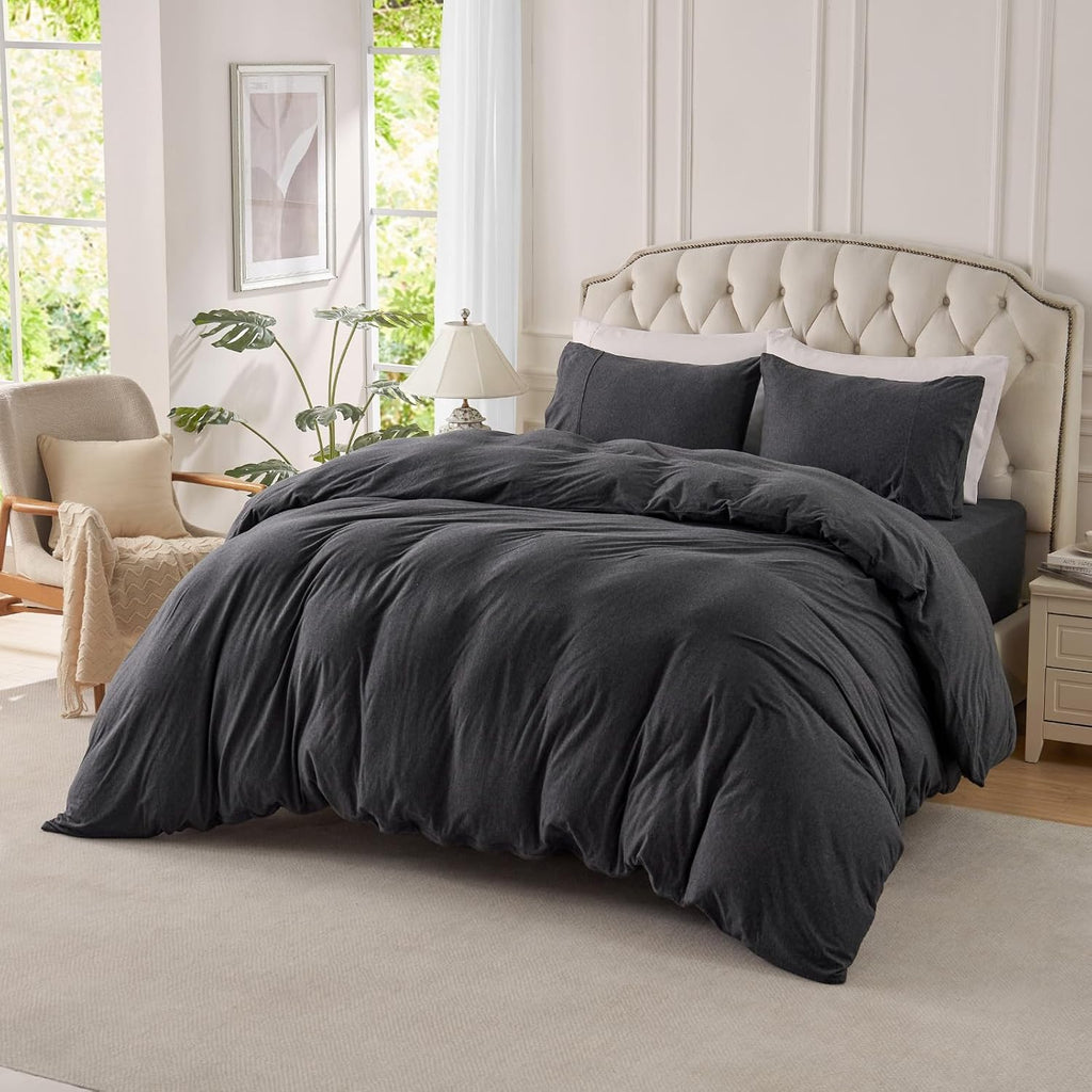 PURE ERA Jersey Knit Duvet Cover Set Heather Charcoal Grey Queen