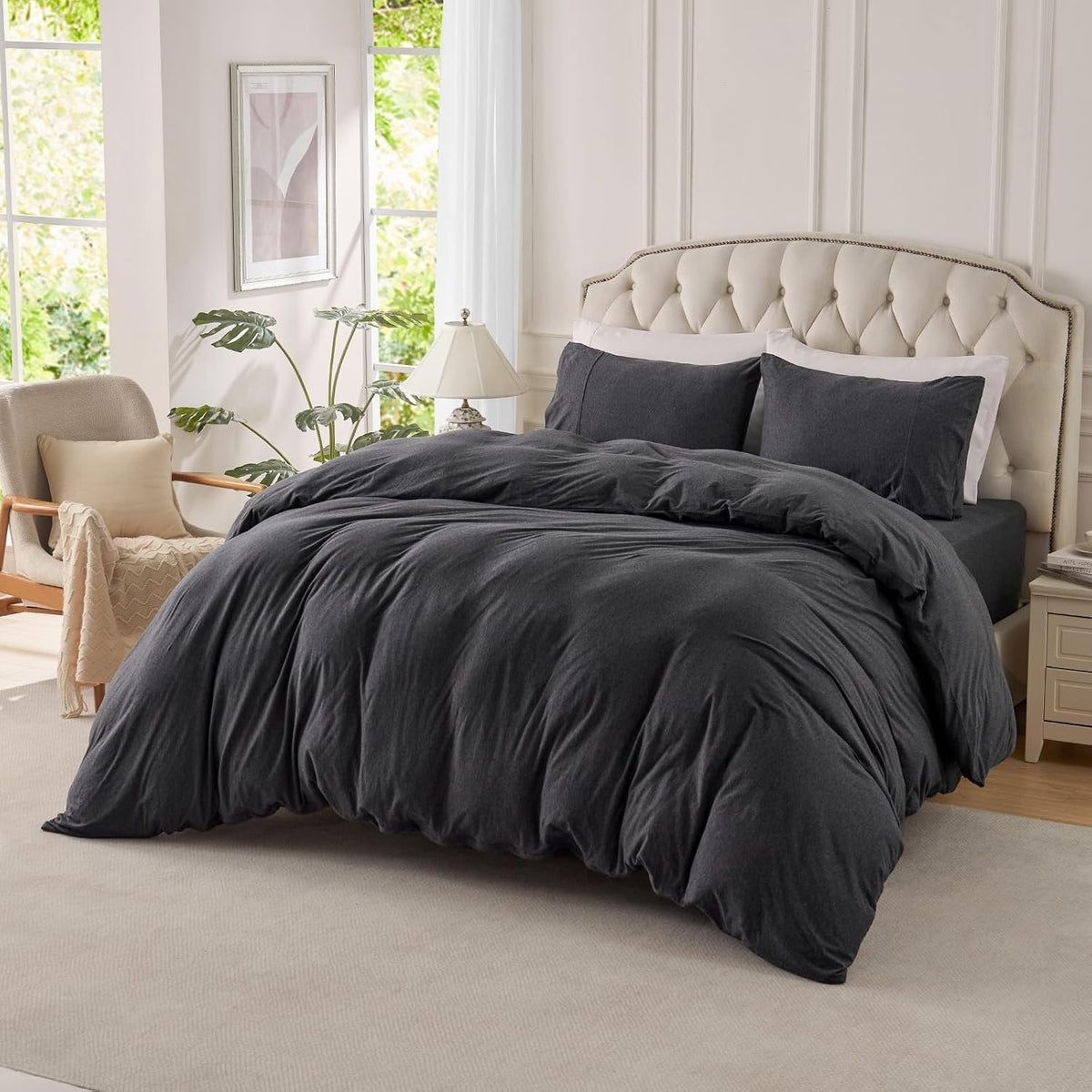 PURE ERA Jersey Knit Duvet Cover Set Heather Charcoal Grey Queen