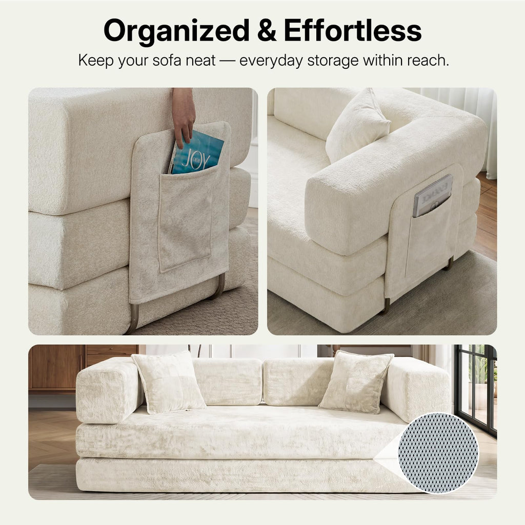 78.8" Convertible Futon Sofa Bed, Boneless Couch for Living Room