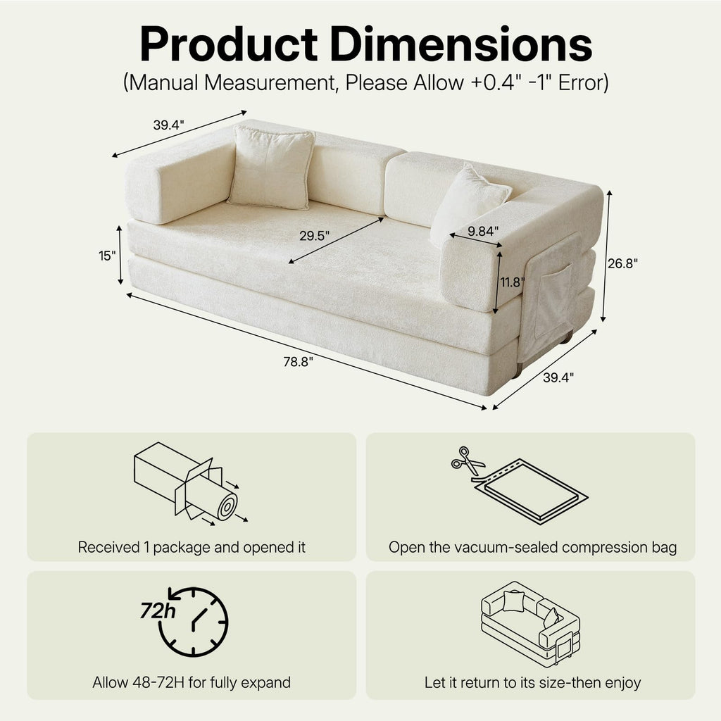 78.8" Convertible Futon Sofa Bed, Boneless Couch for Living Room
