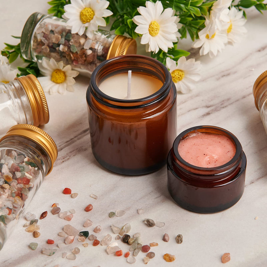 1oz Glass Jar with Lid,Hoa Kinh 25Pack Pink Frosted Cosmetic Containers