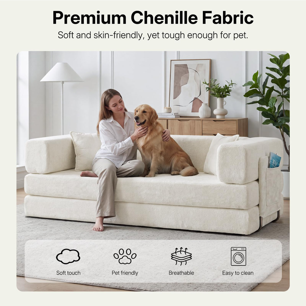 78.8" Convertible Futon Sofa Bed, Boneless Couch for Living Room