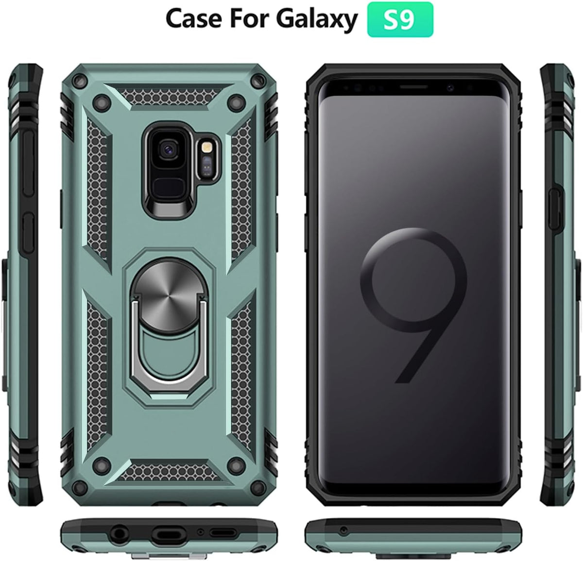 Yiakeng Samsung Galaxy S9 Case, Samsung S9 Case, Military Grade Protective Cases with Ring for Samsung Galaxy S9 (Dark Green)