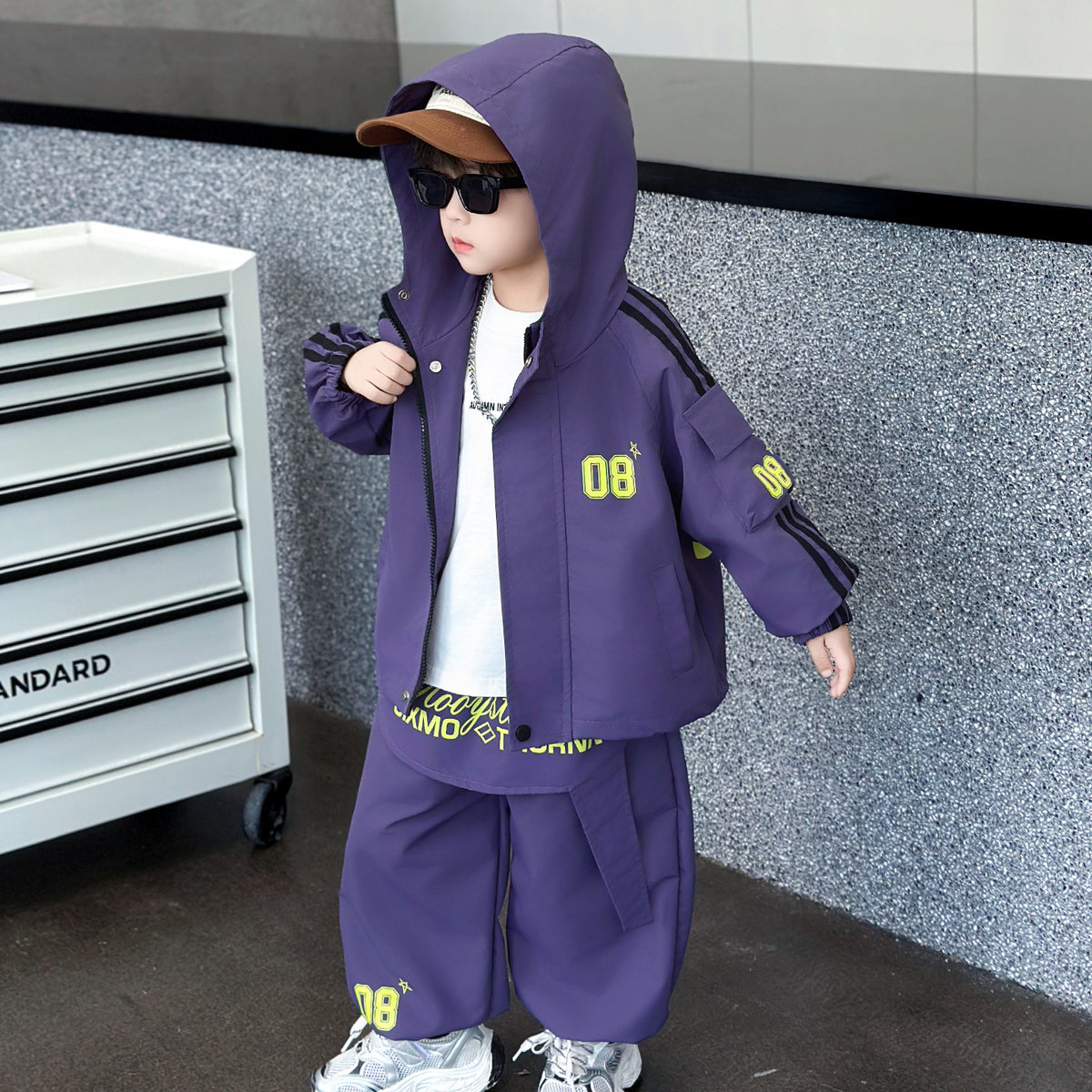 Boys' Stylish Spring Autumn Two-Piece Windbreaker Set