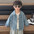 Casual Denim Open Front Lapel Collar Kids Jacket