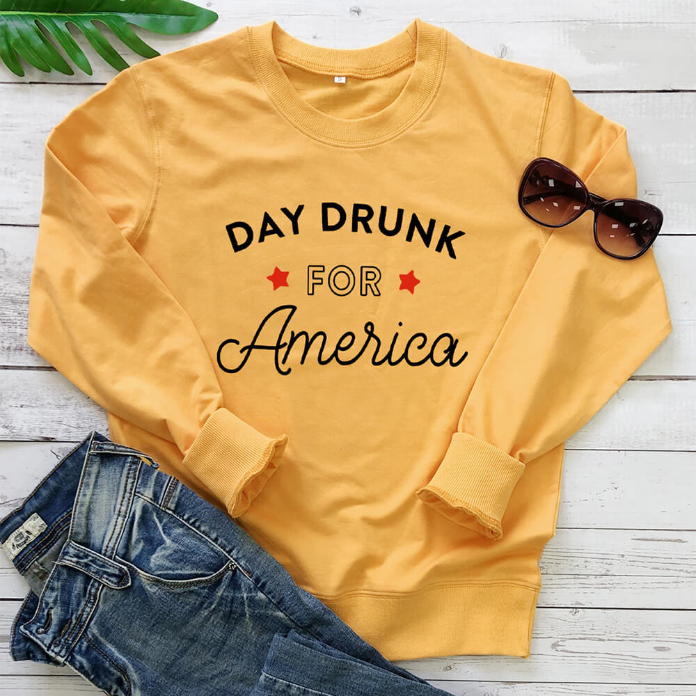 DAY DRUNK FOR America letter printed hoodie